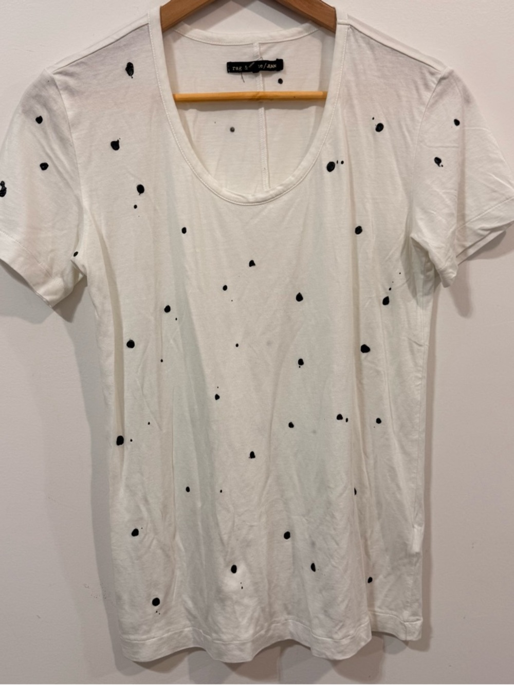 Rag & Bone White Paint Splatter Scoop Neck Short Sleeve Summer Tee Shirt Size S